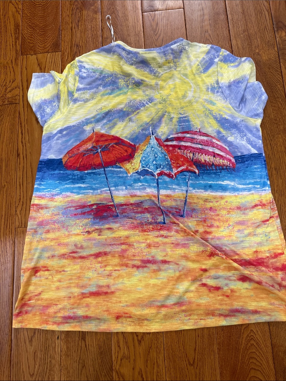 Onque Casuals Pastel Tie-Dye Short Sleeve Tee - beach scene size 1x - Picture 4 of 5